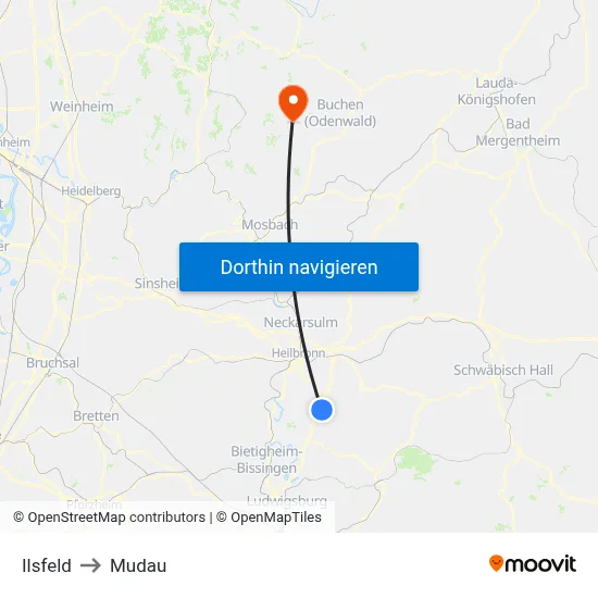 Ilsfeld to Mudau map