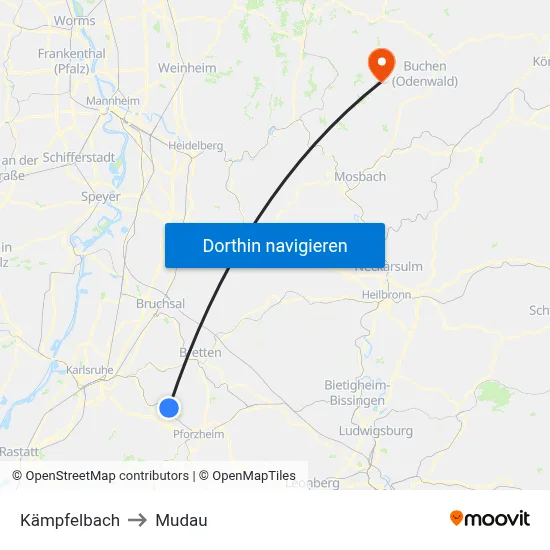 Kämpfelbach to Mudau map