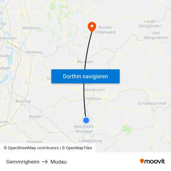 Gemmrigheim to Mudau map