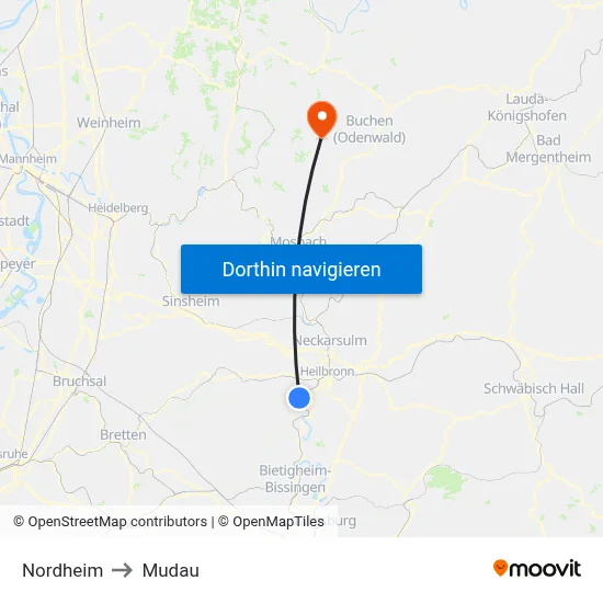 Nordheim to Mudau map