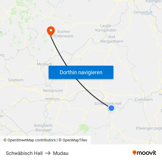 Schwäbisch Hall to Mudau map