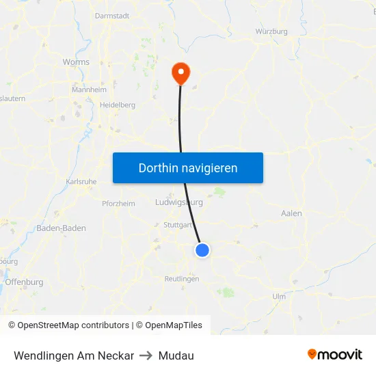 Wendlingen Am Neckar to Mudau map