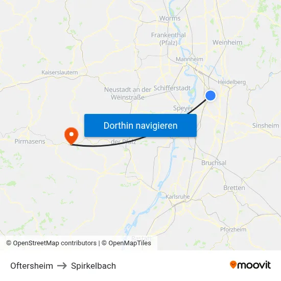 Oftersheim to Spirkelbach map