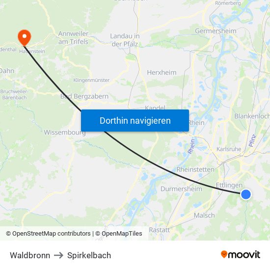 Waldbronn to Spirkelbach map