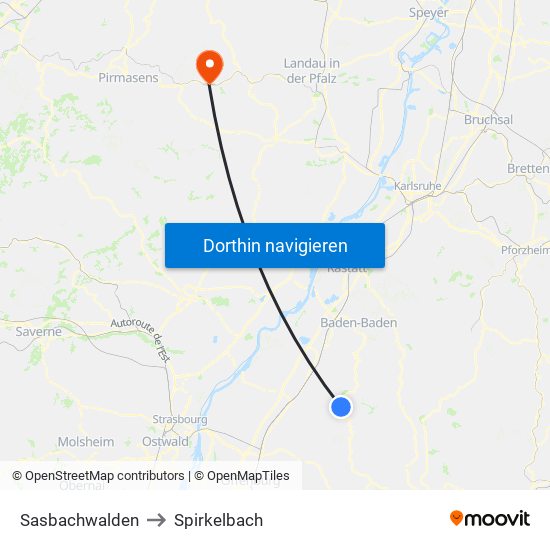 Sasbachwalden to Spirkelbach map
