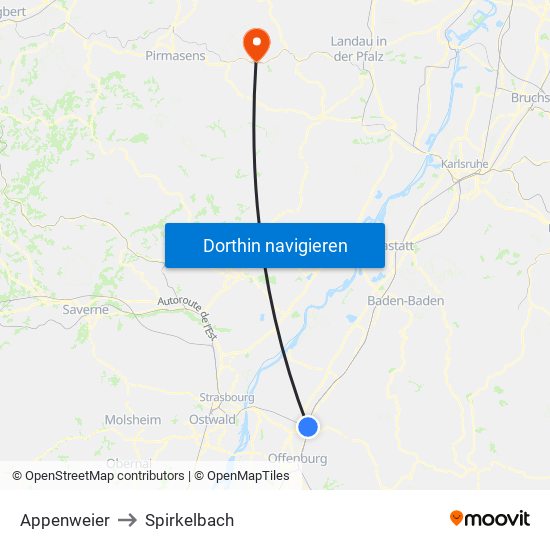 Appenweier to Spirkelbach map