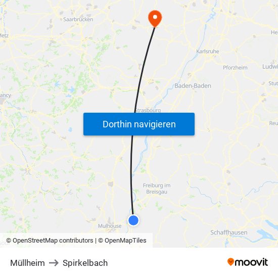 Müllheim to Spirkelbach map