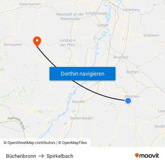 Büchenbronn to Spirkelbach map