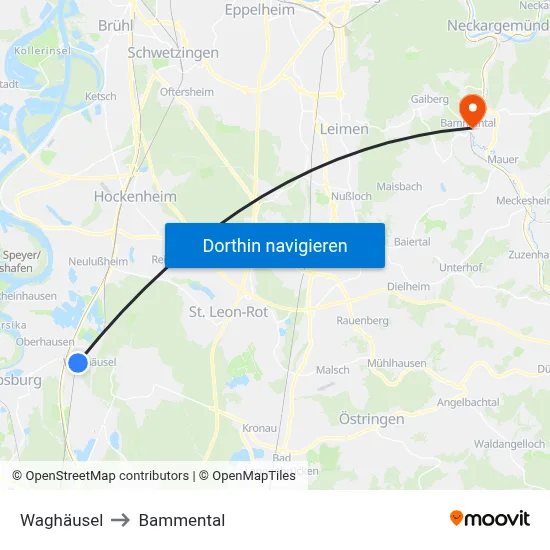 Waghäusel to Bammental map