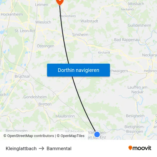 Kleinglattbach to Bammental map