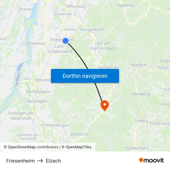 Friesenheim to Elzach map