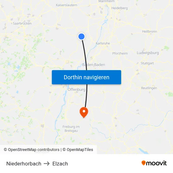 Niederhorbach to Elzach map