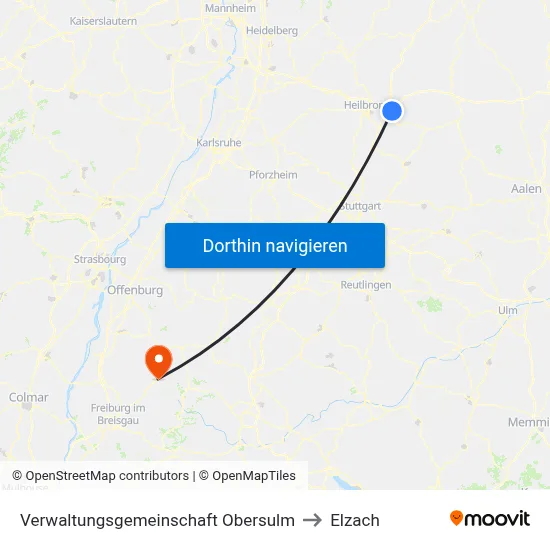 Verwaltungsgemeinschaft Obersulm to Elzach map