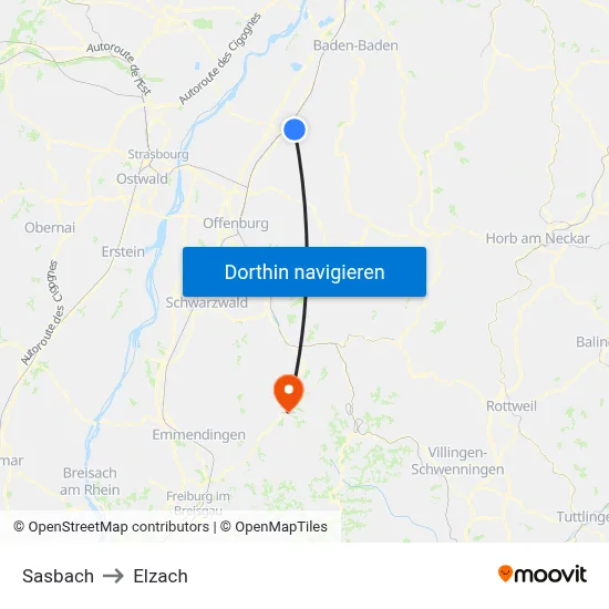 Sasbach to Elzach map