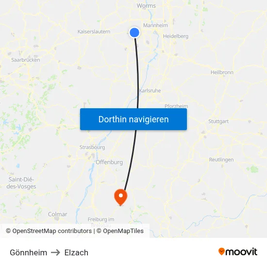 Gönnheim to Elzach map