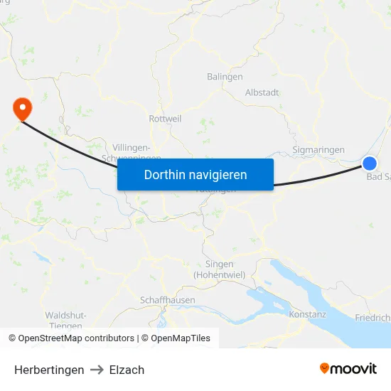 Herbertingen to Elzach map