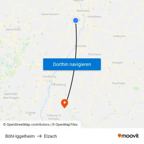 Böhl-Iggelheim to Elzach map