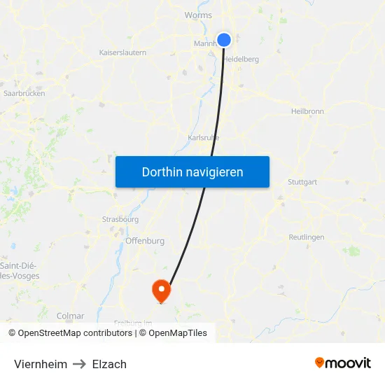 Viernheim to Elzach map