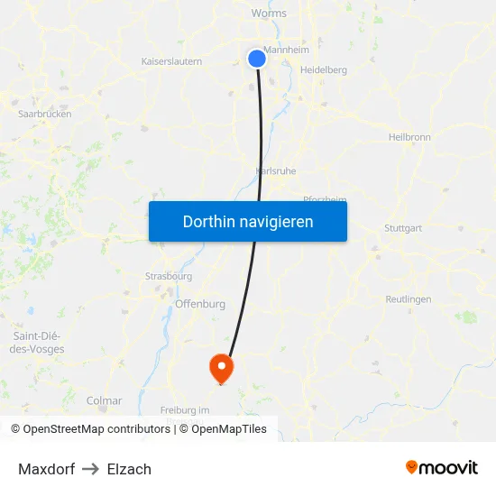 Maxdorf to Elzach map