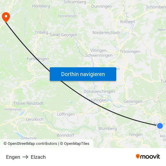 Engen to Elzach map