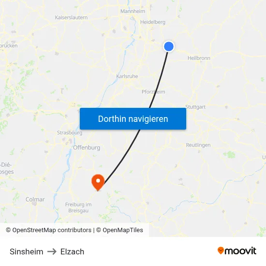 Sinsheim to Elzach map