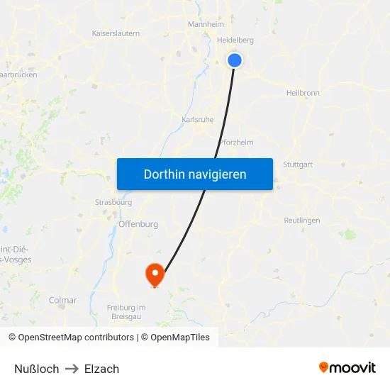 Nußloch to Elzach map