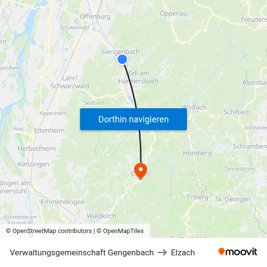 Verwaltungsgemeinschaft Gengenbach to Elzach map