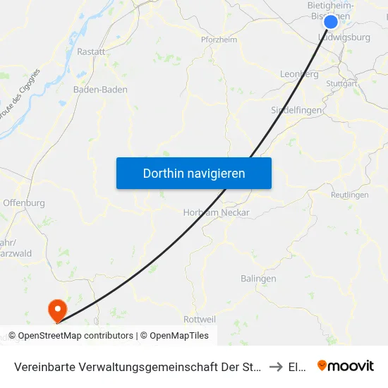 Vereinbarte Verwaltungsgemeinschaft Der Stadt Bietigheim-Bissingen to Elzach map