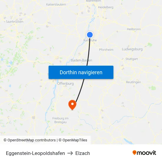 Eggenstein-Leopoldshafen to Elzach map