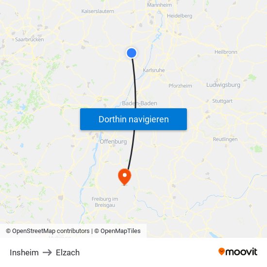 Insheim to Elzach map