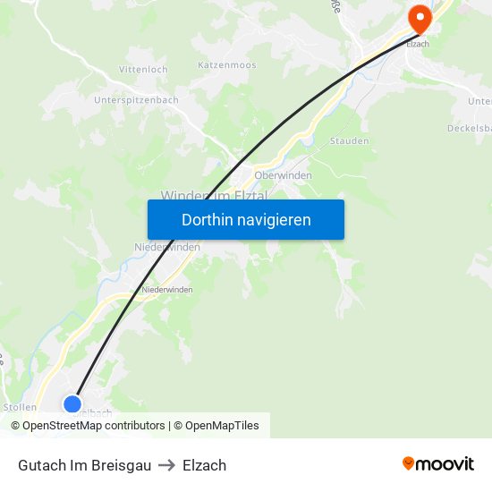 Gutach Im Breisgau to Elzach map