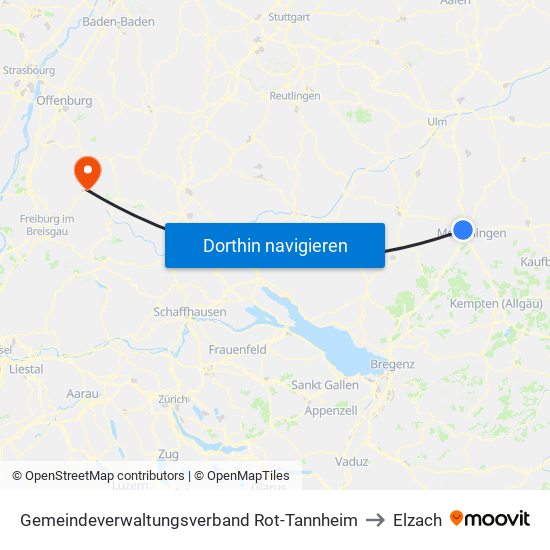 Gemeindeverwaltungsverband Rot-Tannheim to Elzach map