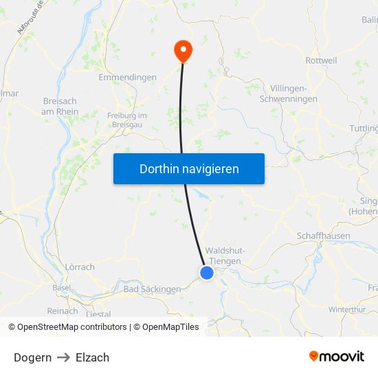 Dogern to Elzach map