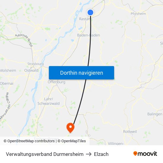 Verwaltungsverband Durmersheim to Elzach map