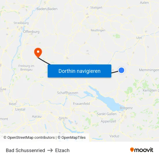 Bad Schussenried to Elzach map
