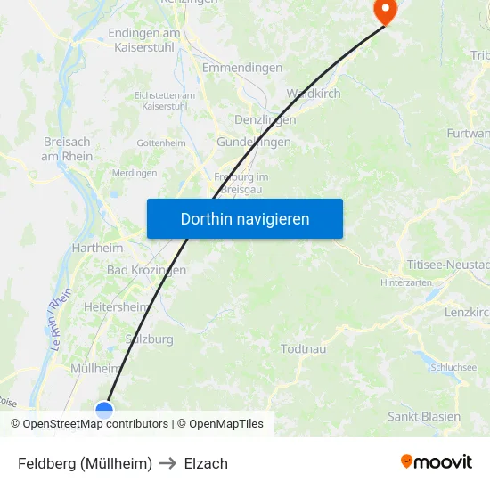 Feldberg (Müllheim) to Elzach map