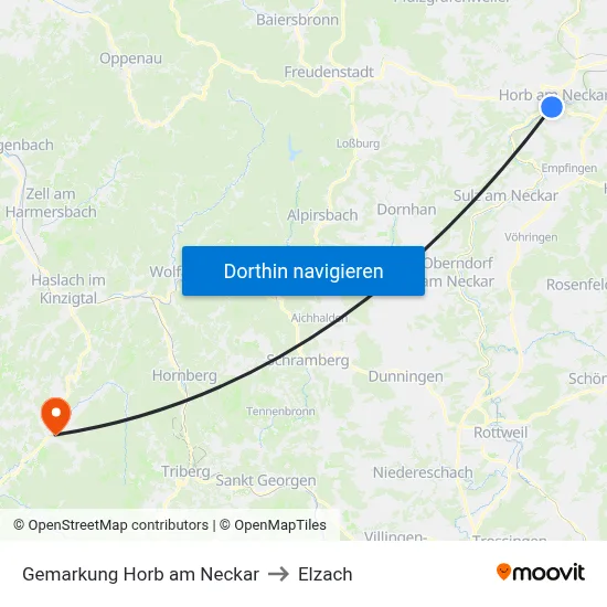 Gemarkung Horb am Neckar to Elzach map