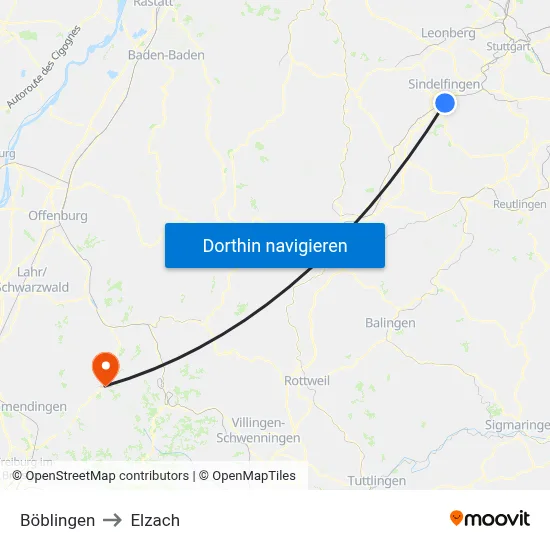 Böblingen to Elzach map