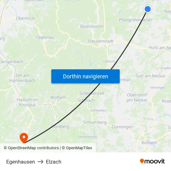Egenhausen to Elzach map