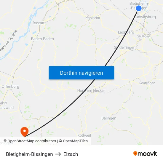 Bietigheim-Bissingen to Elzach map