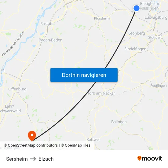 Sersheim to Elzach map