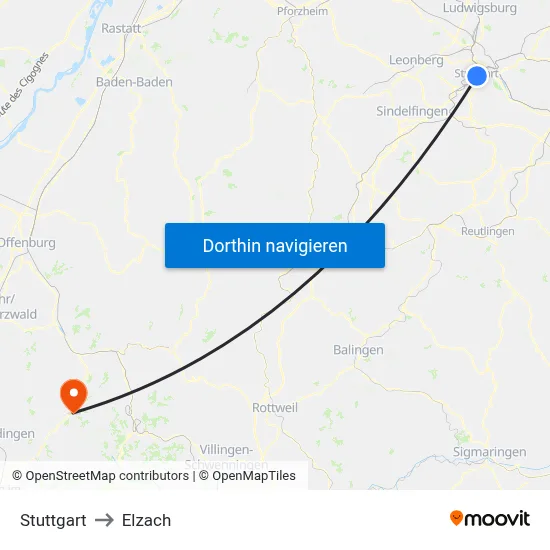 Stuttgart to Elzach map