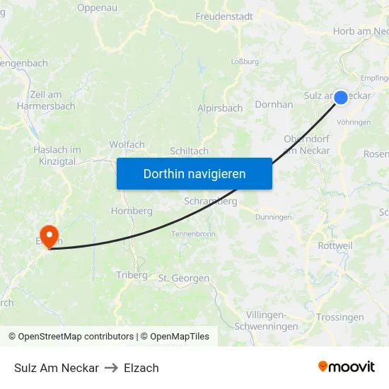 Sulz Am Neckar to Elzach map