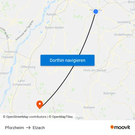 Pforzheim to Elzach map