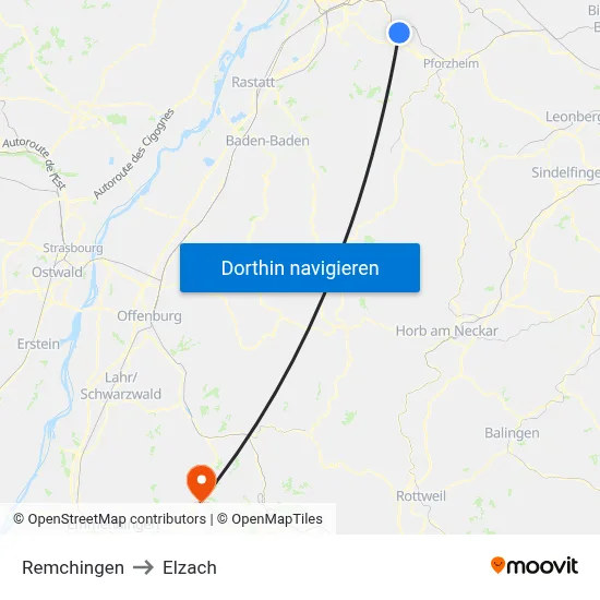 Remchingen to Elzach map