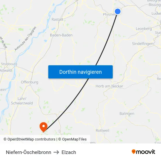 Niefern-Öschelbronn to Elzach map