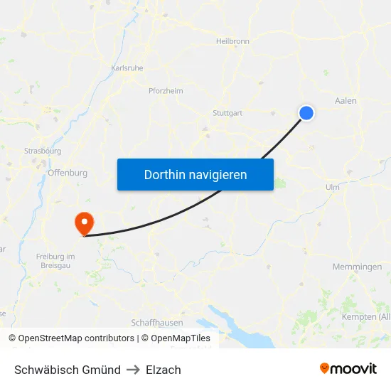 Schwäbisch Gmünd to Elzach map