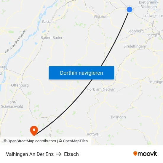 Vaihingen An Der Enz to Elzach map