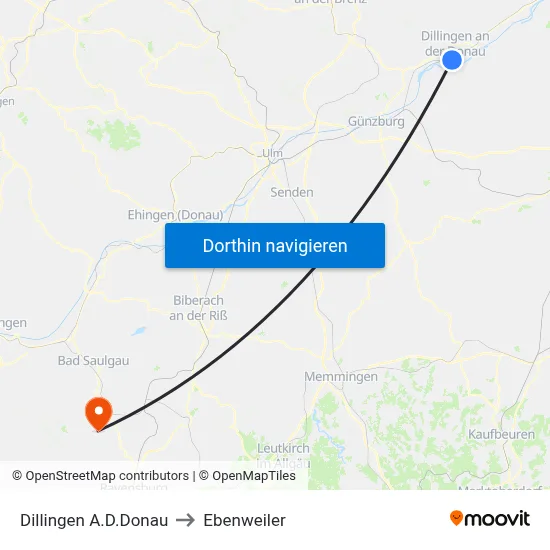 Dillingen A.D.Donau to Ebenweiler map