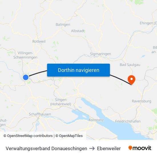 Verwaltungsverband Donaueschingen to Ebenweiler map